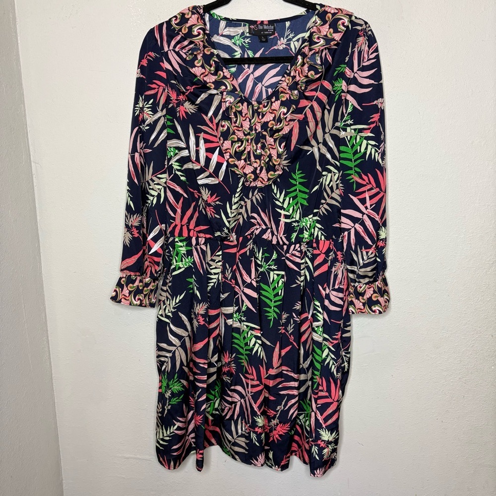 The Webster Miami at Target Navy Tropical Leaf Ruffle Dress Size Large